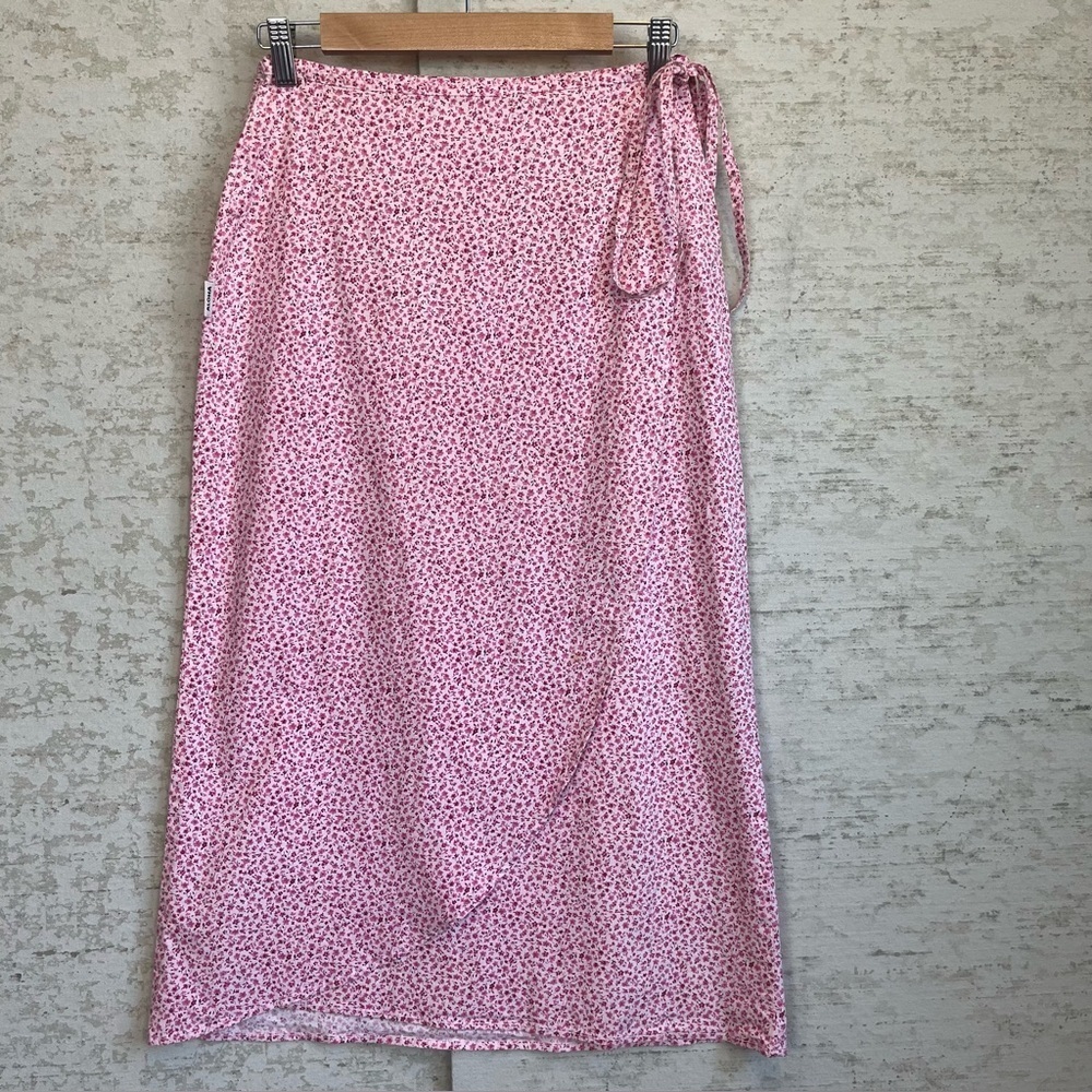 Honolua Surf Co Pink Floral Wrap Skirt Sz M Midi Ditzy Prairie Cottagecore